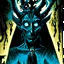 Placeholder: Eerie horror dark, less than zero, seance visitor Pazuzu, by Aaron Campbell and Matt Hollingsworth, acid wash mind-bending illustration; asymmetric, dark shines war, sinister