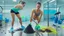 Placeholder: woman makes floor filthy in workout room