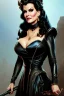 Placeholder: painting of lisa ann as evil queen in black leather gown, feminie, angry, stern look on her face, volouptous, busty, cleavage, emperious, mature, highly detailed, digital painting, artstation, concept art, smooth, sharp focus, illustration, art by gaston bussiere and alphonse mucha