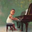 Placeholder: African American baby boy musician with piano modern art by monet