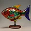 Placeholder: whimsical blown glass fish with a rainbow-hued, mosaic finish, early 20th century. Elegant and intricate detailing super realistic