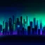 Placeholder: Digital and poly illustration of a minimalist and digital city with a dark background and gradients with light blue, light green, and purple.