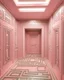 Placeholder: A light pink mystical maze with a lot of doors painted by Lucas van Leyden