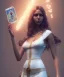 Placeholder: Gipsy, beautiful, curvy body, white fabric dress, beautiful long hair, bandana, head and shoulders portrait, holding tarot card, 8k resolution concept art portrait by Greg Rutkowski, Unreal Engine 5 volumetric lighting