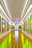 Placeholder: 3 D-shot A hall for displaying art paintings. The walls are oval-shaped, and there is an oval wall in the middle of the hall, to divide the hall into two parts, and the paintings are hung on the walls.