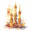 Placeholder: Watercolor candlestick with burning candles from the movie Beauty and the Beast on a light background