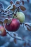 Placeholder: Frost on plants and branches of apple tree with frozen apples, cold colors, close-up, bokeh, f/ 1. 2, UHD, 8k 3 Natural light 3 Super resolution microscopy 3 -aspect 916 -stylize 500 -chaos 20,