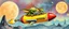 Placeholder: hairy macho gremlin aliens living in a hi tech marvellous hot dog rocket with a mounted sling shot, heading for venus, airbrush with pen outline