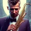 Placeholder: portrait of peter dobson playing saxophone, blade runner, low key lighting, volumetric light, digital art, highly detailed, fine detail, intricate, ornate, complex, octane render, unreal engine, photorealistic