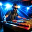 Placeholder: Dance hall ,dj play ,laser lights, beard DJ play music with DJ desk