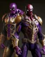 Placeholder: The combination of spider man and Thanos A brave warrior with a battle suit made of leather and robotic metal