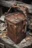 Placeholder: in the BASEMENT there is an old, broken brown oblong leather chest with short handles, from which gold coins from the time of Catherine the Great fall out. The ancient coat of arms of tsarist Russia, the double-headed eagle, is BARELY VISIBLE on the bag. There are a lot of broken bricks and earth around the bag. All in high quality 8K