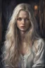 Placeholder: Alone I sit in a dark room! Vampire style Eye candy Alexandra "Sasha" Aleksejevna Luss oil Symbolism style , subject is a beautiful long hair female in she cramped apartment, he sank deep into the world of dream Heart heavy, mind full of worries.