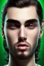 Placeholder: 4K Ultra-HD -- a man, long black hair, extreme slanted eyebrows, green eyes, thick lips, square jaw, dent in chin, goatee, --4k Ultra-HD--Hyper realistic--Cinema lighting