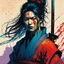 Placeholder: create an imaginative print illustration of an ethereal, otherworldly gaunt and withered ancient female ronin samurai vampire , in the comic book art style of Bill Sienkiewicz, Mike Mignola, and Jean Giraud Moebius, with highly detailed feminine facial features, styled after Sekiro