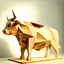 Placeholder: low polygon bull made out of wood, in focus