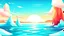 Placeholder: cartoon illustration: nature with icebergs and frozen sea, sun in the sky