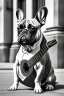 Placeholder: One single mature french bulldog, friendly, playing guitar in the street , Vienna, opera, sunny day, model style, hyper realistic, extremely accurate, delicate, extremely detailed, Graphic novel style, wide-angle, open aperture, superfine pencil