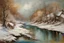 Placeholder: ((best quality)), ((masterpiece)), ((realistic,digital art)), (hyper detailed), Valerie Hegarty style painting of a river landscape in winter, a scenic environment, painted by Valerie Hegarty