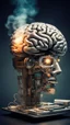 Placeholder: A smoking brain in side a computer component chips and mini lcd lamps, Rembrandt painting style