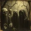 Placeholder: Daguerrotype close up of some mysterious figures, odd background, cinematic, Hieronymus Bosch, Max Ernst vegetal life, rotten, ambient light, ghost, cry