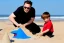 Placeholder: Toddler elon musk building a rocketship sand castle on the beach