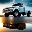 Placeholder: hyperrealistic shot, military truck, monotone color palette, sharp focus, puddle reflection, tire water splash, refraction, mist on the horizon, shadowcast, detailed and intricate, cinematic composition