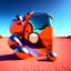 Placeholder: Bright, glittering, 3d, plastic-like, surreal objects in a bright environment, desert, noon light