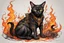 Placeholder: create a full body caricature of an aged, malevolent, ornately dressed , 14th century sorceress Bombay cat wreathed in fire ,highly detailed with refined feline features in the cartoon caricature style of Gerald Scarfe and Ralph Steadman precisely drawn, boldly inked, vividly colored, 4k