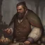 Placeholder: fantasy dnd commoner male 40 years old merchant large overweight dirty from travelling the road