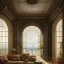 Placeholder:  Living room with a big full wall window view on mediterranean city on sea , Vignola architecture,interior design,point of perspective,by Jean Baptiste Monge, Epic cinematic, brilliant stunning, intricate, meticulously, detailed, dramatic atmospheric, maximalist digital matte painting