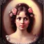 Placeholder: young Susanna Hoffs, beautiful, highly detailed face, meticulously detailed hair, ethereal fantasy hyperdetailed mist, maximalist matte painting; polished, realistic oil painting. Victorian era portrait painting, old fashioned, vintage, antique, beautiful, Unreal Engine, 16k