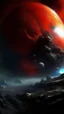 Placeholder: sci fi planet, space station, magma, smoke, northern lights