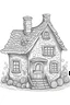 Placeholder: simple drawing of a charming gingerbread house with candies and icing details with no color on it.