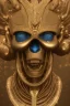 Placeholder: Anunnaki black male African Egyptian alien, cracks in the voodoo head, wicked, eyes, Elephant, 8k, finely detailed, photo realistic, tiger turquoise skull head gold dragon helmet space alien snow skeleton gold olmec silver crown silver eyes