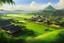 Placeholder: Beautiful Digital Painting art Indonesia village and islamic Mosque,surrounded rice paddy fields