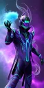 Placeholder: purple venom galaxy super villain and teal smoke background