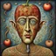 Placeholder: pronounced modern mosaic textures, Enhanced modern surrealism, weirdcore man with an apple for a head with worms with eyes protruding from apple, unregulated absurdity, by Desmond Morris and Pawel Kuczynski, mind-bending neo-surrealist image, surreal mosaic art