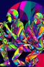 Placeholder: psychedelic saxophonist musicians with geometrical patterns and neon colors