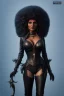 Placeholder: Pam Grier as evil queen in black leather, leather, busty, cleavage, angry, stern look. character design by cory loftis, fenghua zhong, ryohei hase, ismail inceoglu and ruan jia. unreal engine 5, artistic lighting, highly detailed, photorealistic, fantasy