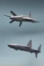 Placeholder: ideation aeroplane airmed inspired by shark with side view, quarter view and front view