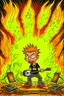 Placeholder: Firestarter animateur radio metal. Cartoon. Flames all around.