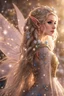 Placeholder: Elven princess,elven crown,long white blonde golden hair,rapunzel hair,ice flowers,beautiful,light blue,dark blue,golden armor,sparkle,glitter,ice flowers,snow,elven ears,dark fairy princess