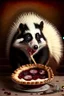 Placeholder: Skunk with brown eyes eating a cherry pie
