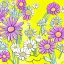 Placeholder: illustration of a bouquet of daisies, digital illustration, adorable, whimsical, pastel colors, plain yellow background