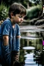 Placeholder: Boy looking at reflection in water