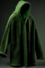 Placeholder: Man's large and green knitted coat opened on front without bottons and a hood