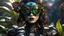 Placeholder: (iridescent:1.5) (diaphanized:1.5) beautiful female (demon scarecrow:1.5) wearing pearlescent black leather clothes and flesh steampunk goggles, sharp focus, ultra detailed, back lit, dynamic lighting, 8k resolution, trending on Artstation, stunning, award winning, lillies and tropical flora, aliens