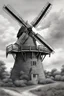 Placeholder: A realistc drawing black and gray with very defined details of a ducth windmill