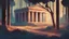 Placeholder: a painting of night hidden in the woods forest temple of Artemis goddes, trees, fireflies, columns, Ancient Greece, old town, reconstruction :: Hellenistic period, Hellenistic town :: traditional classical greek architecture, ancient greek scene painting :: a storybook illustration by James Gilleard, behance contest winner, 2d game art, storybook illustration, rich color palette, skies:2 , flowers:2 , rocks, forest:2